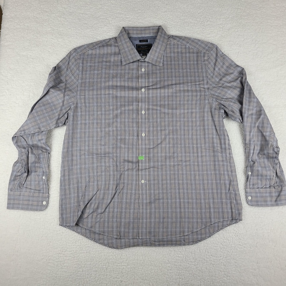 Jos A Bank Reserve Dress Shirt Mens 2XL XXL Blue Brown Tailored Fit Button Up